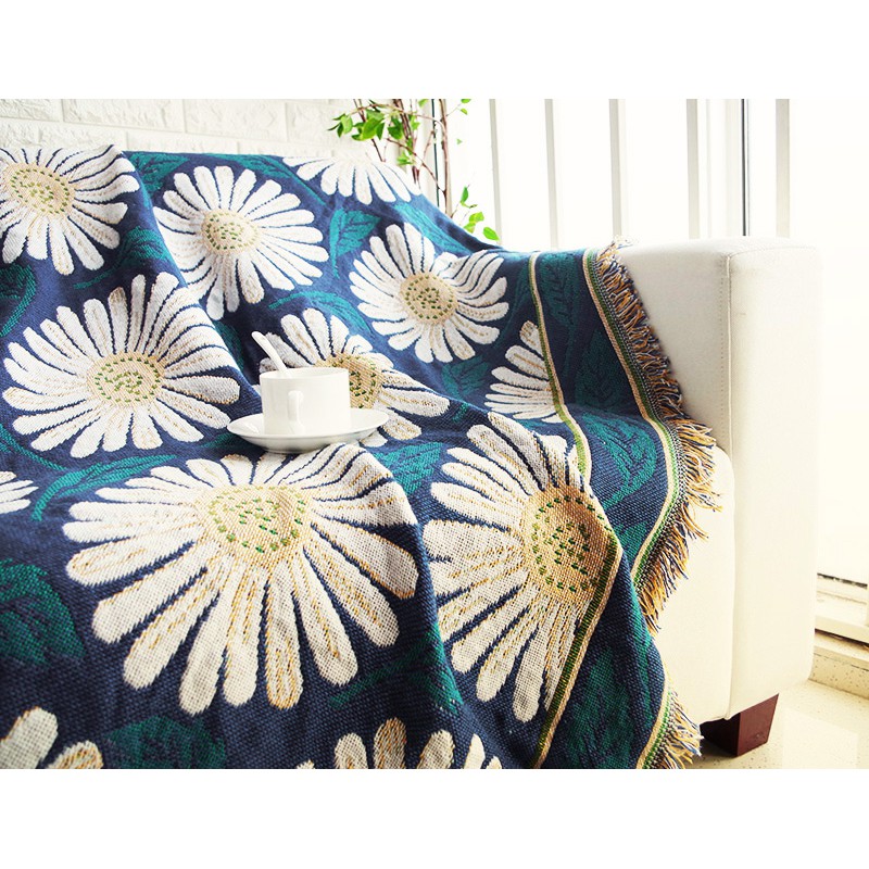 [RẺ - SẴN]Chăn thảm đa năng trải sàn,sofa,treo tường dệt sợi trang trí hoa cúc Daisy - Multi-function blanket soft