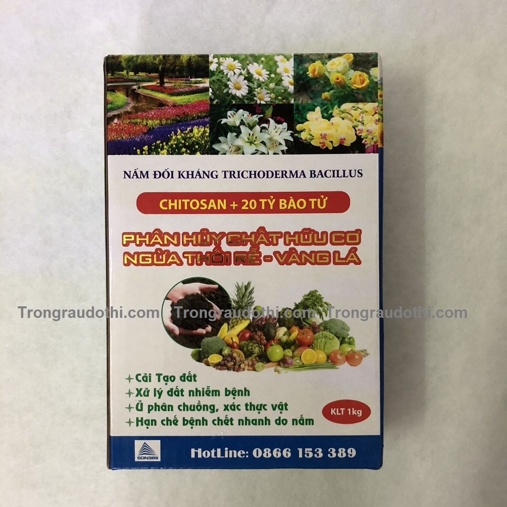 Trichoderma bacillus Chitosan +20 tỷ bào tử hộp 1kg ủ phân, chống vàng lá thối rễ