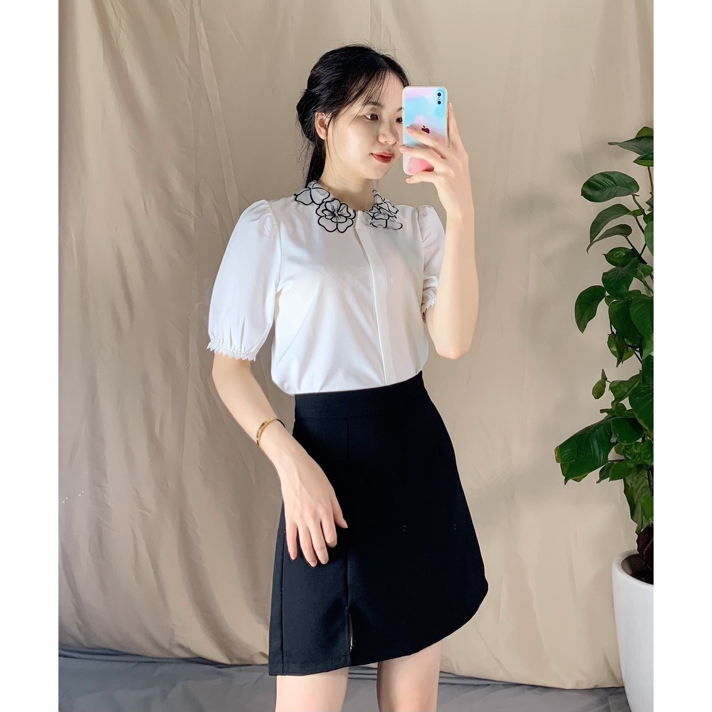 Áo sơ mi trắng cổ nẹp hoa cao cấp