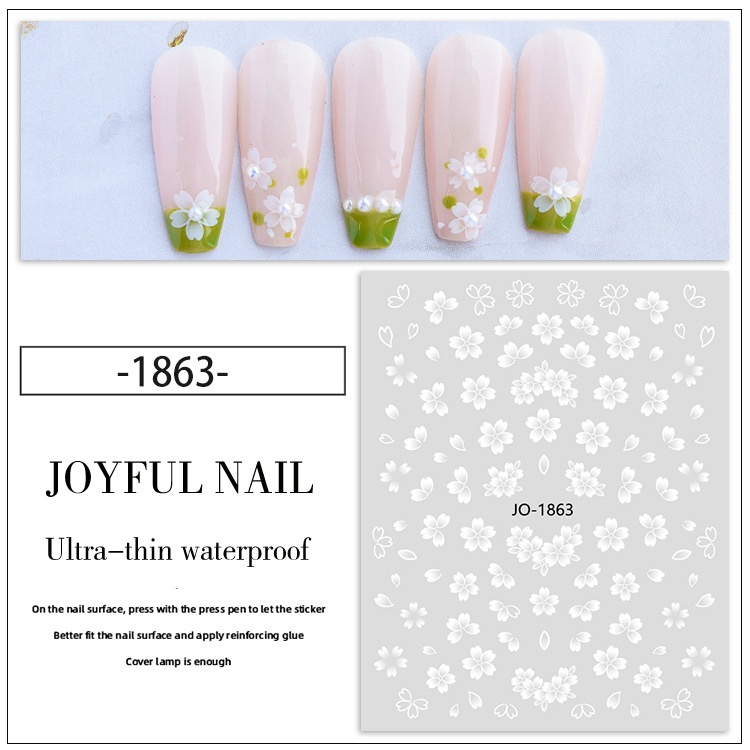 Sticker bướm hoa nổi nail Yapas đính gắn dán móng 5D, decal hình dán hoa cỏ lá bánh kẹo giấy trang trí móng chuyên dụng