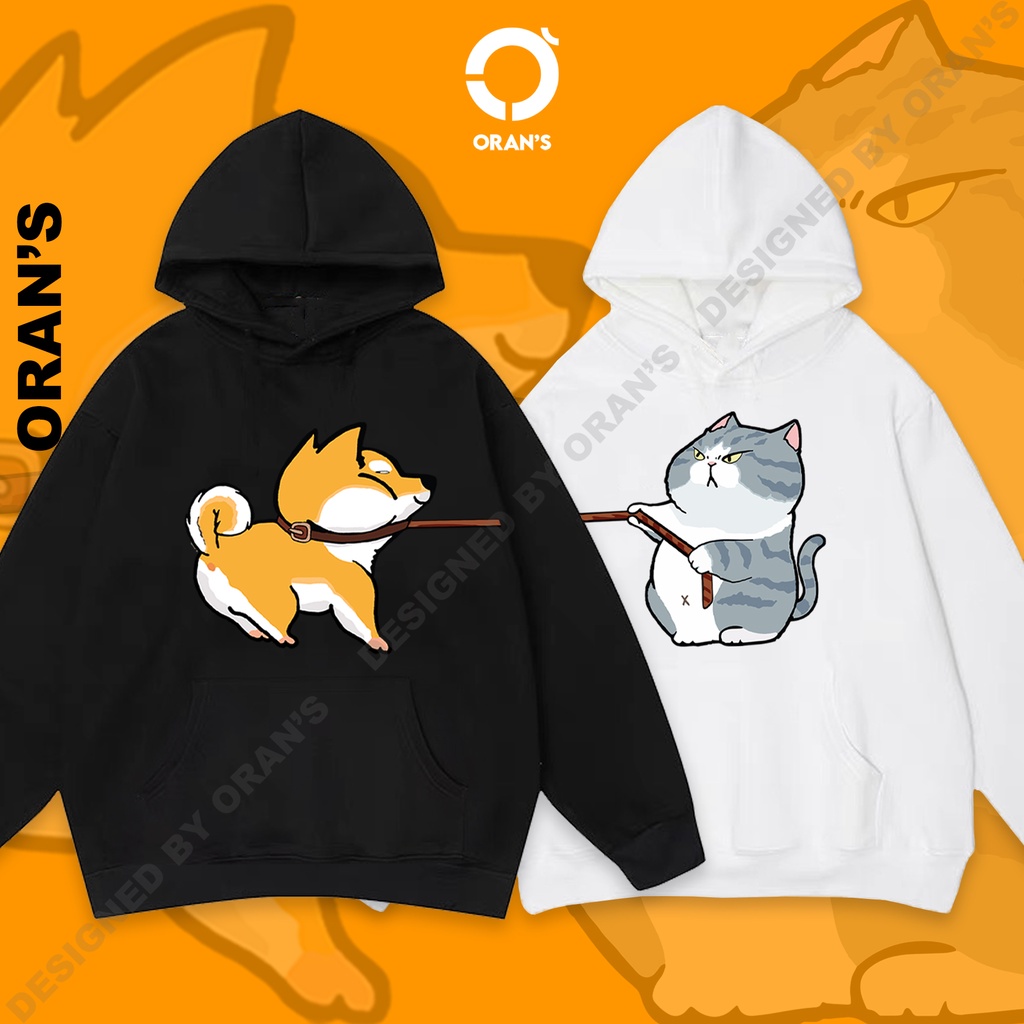 Áo Hoodie đôi in hình chó mèo kéo xích 4 màu chất nỉ cotton lót bông cao cấp form rộng unisex - ORAN'S HOODIE COUPLE 07