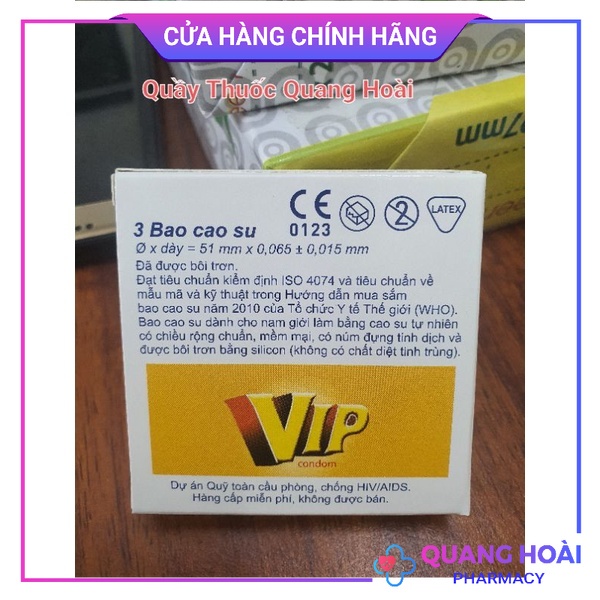 Bao cao su Vip hộp 3 cái dùng cho gia đình, nhà nghỉ, khách sạn