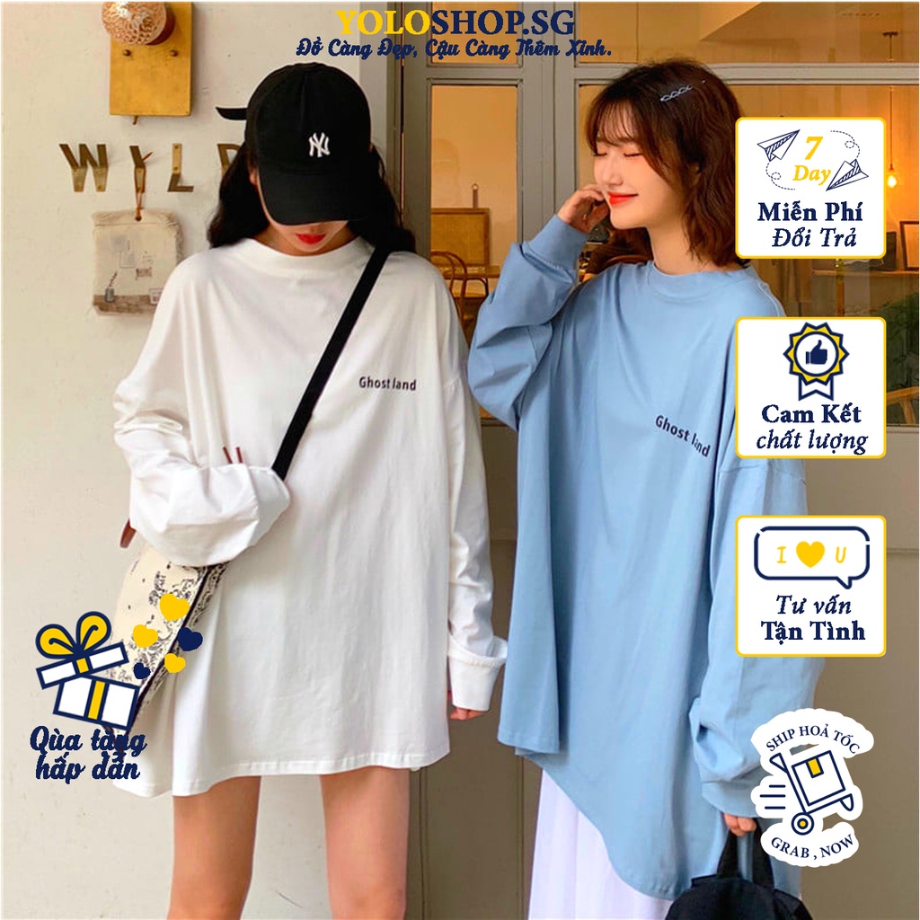 Áo thun dài tay 🎄 GHOST LAND 🎄 phông Unisex nam nữ tee oversize form rộng pull Ulzzang Streetwear Hàn Quốc vải mềm