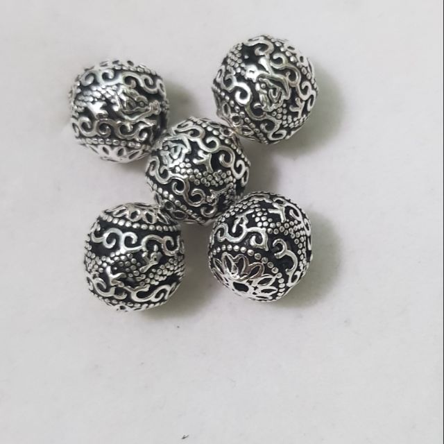 Charm bạc 925 xi đen rồng cuộn 10 li