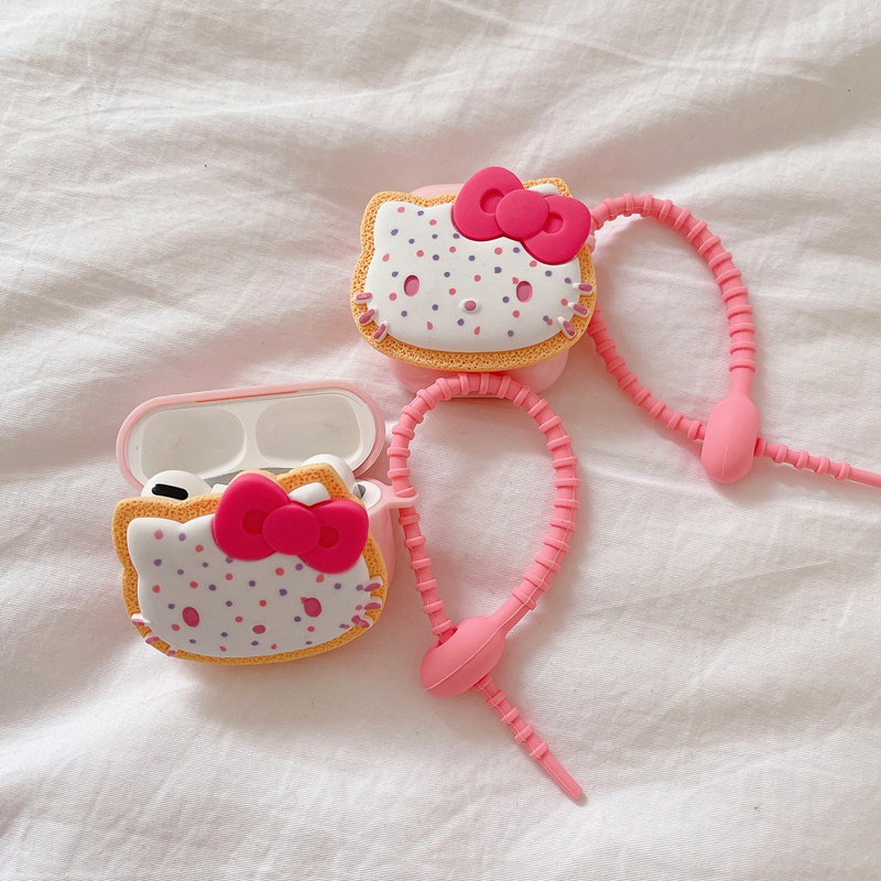 Vỏ Bảo Vệ Hộp Sạc Tai Nghe AirPods 2 1 3 Pro Hình Mèo Hello Kitty 3D Dễ Thương