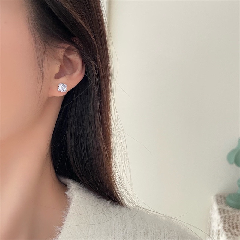 Bông tai đính đá vuông lấp lánh phong cách đơn giản cho nữ BT20