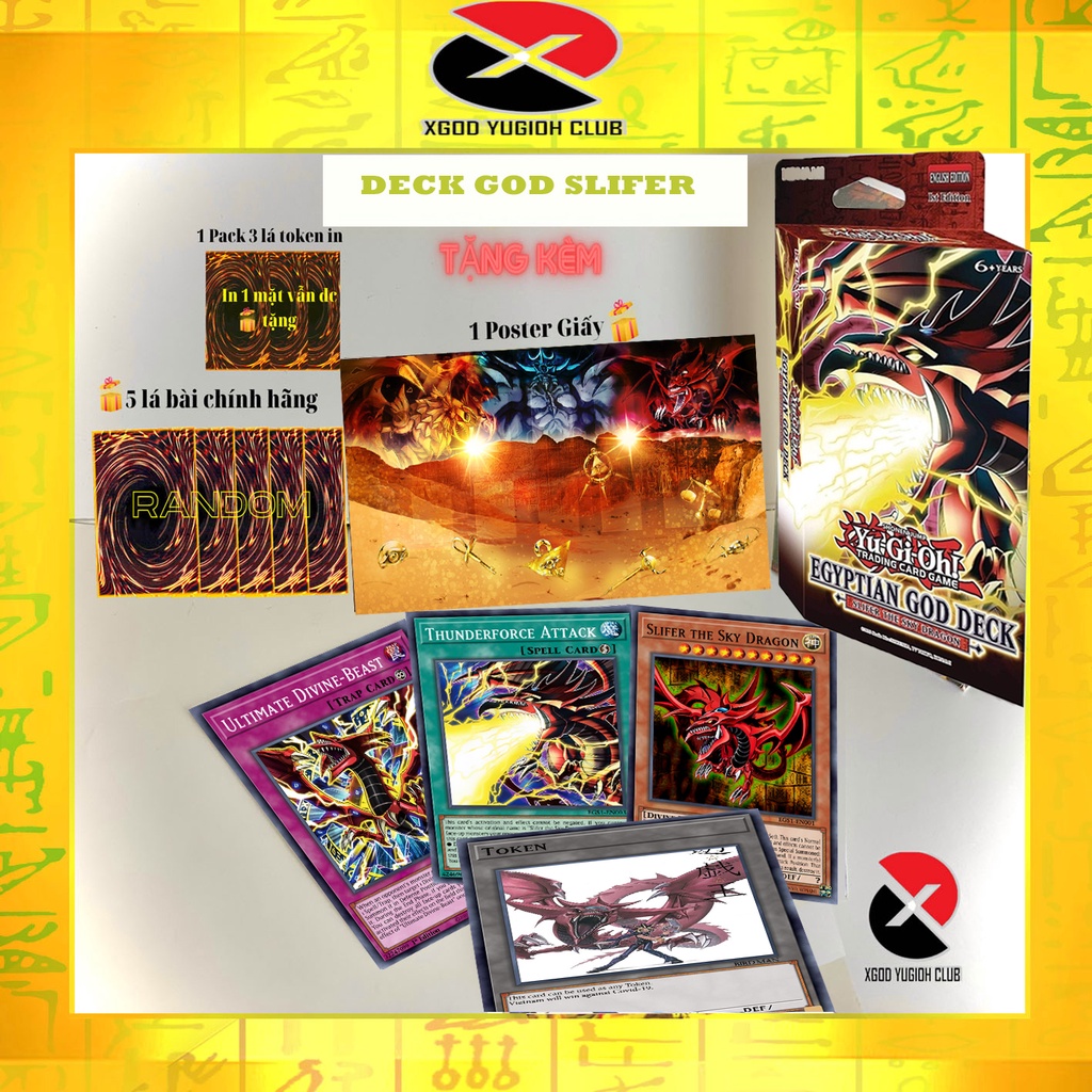 Bộ bài in Egyptian God Deck: Slifer the Sky Dragon (40 lá + Tặng kèm 1 lá bài Slifer khổng lồ)