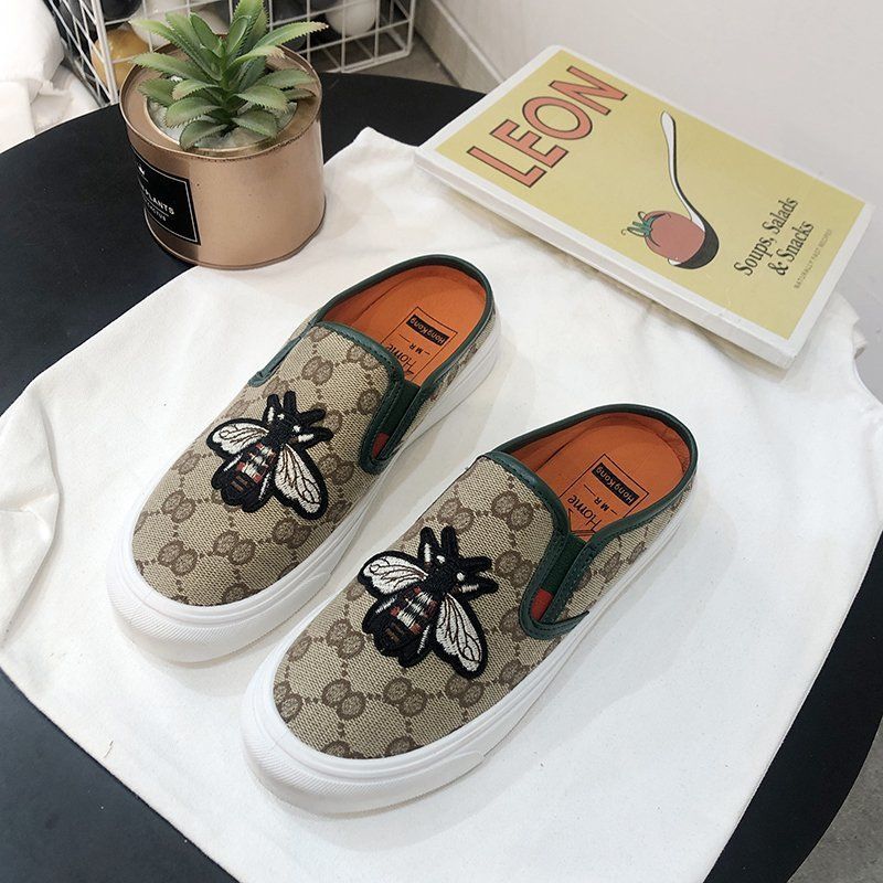 Thêu Bít Mũi Nửa Dép Nữ Da Mềm Bên Ngoài Mặc Mùa Hè Giày Vải Gót Không Trơn thường Ngày Lazybones' Giày Nam Nữ | BigBuy360 - bigbuy360.vn