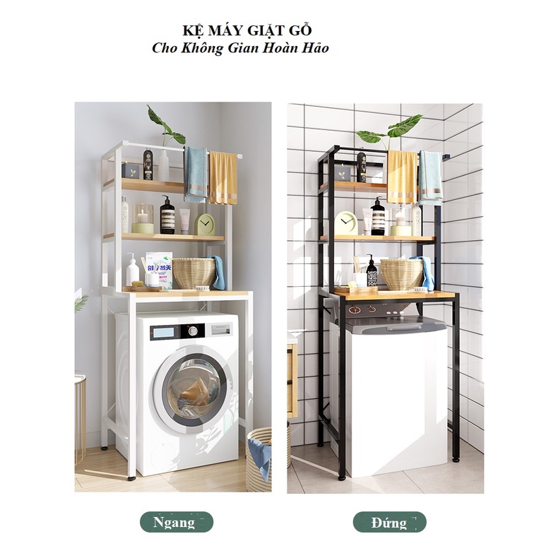 (Freeship kèm mã) KỆ NHÀ TẮM CAO CẤP gỗ thép để đồ trên máy giặt lồng đứng, lồng ngang  tiết kiệm diện tích