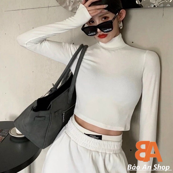 Áo thun nữ kiểu cổ lọ chất vải thun