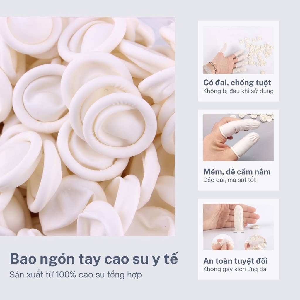 Bao ngón tay cao su y tế bọc đầu ngón tay xỏ 1 ngón dày dặn, chống tĩnh điện màu TRẮNG, COMBO 50 chiếc