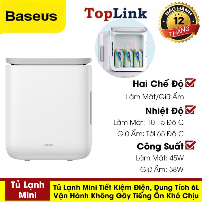 Tủ lạnh mini Baseus dung tích 6L, hai chế độ làm lạnh và giữ ấm, dùng trên xe hơi, cho gia đình, văn phòng, ký túc xá