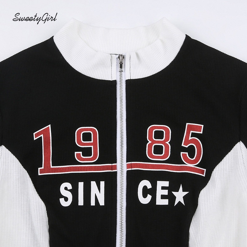 Áo Khoác Thể Thao Tay Dài Cổ Lọ In Chữ Phối Màu Tương Phản Có Khóa Kéo Thời Trang 2022 Cho Nữ