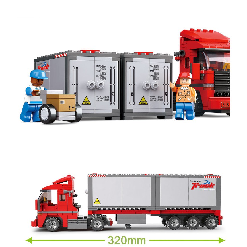 Sluban 0338 - Đồ chơi Xe tải chở hàng Container - CONTAINER TRUCK SERIES 0338 VAN HEAVY CARGO TRUCK