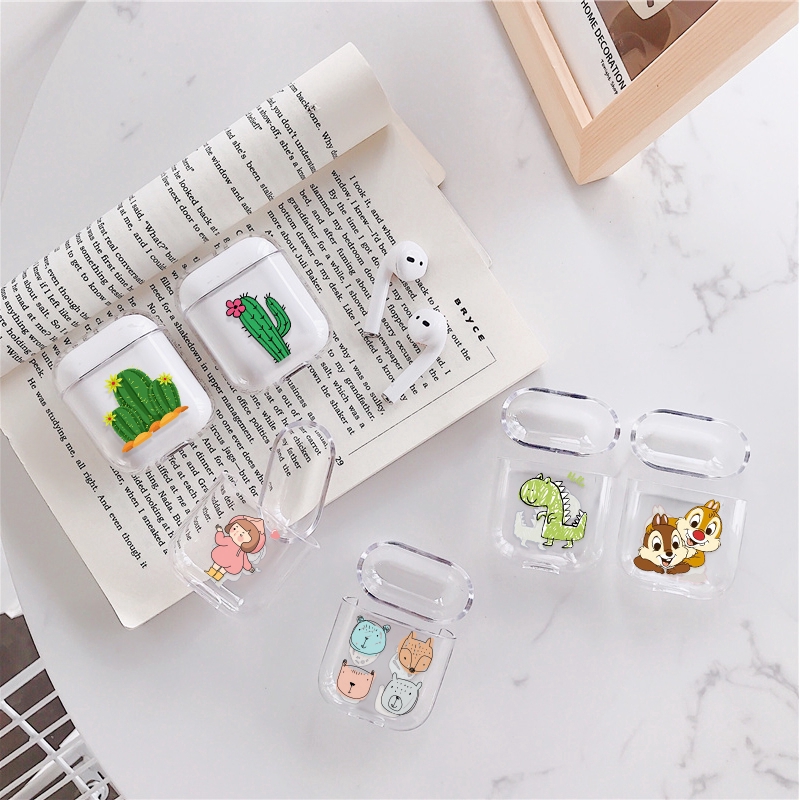 Vỏ bọc nhựa PC cứng trong suốt họa tiết hoạt hình bảo vệ hộp sạc tai nghe không dây Airpods 1 2