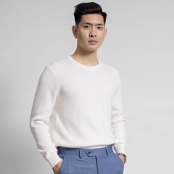 Áo len nam Aristino cổ tròn dáng slim fit bo gấu cổ tay mặt trước dệt hiện đại len acrylic nhẹ ấm đàn hồi AWO009W8