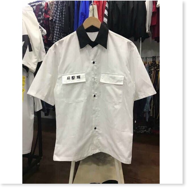 ÁO SƠ MI NGẮN TAY NAM NỮ CỰC XINH THÊU CHỮ TRUNG QUỐC , PHÙ HỢP CHO MỌI LỨA TUỔI KME FASHION
