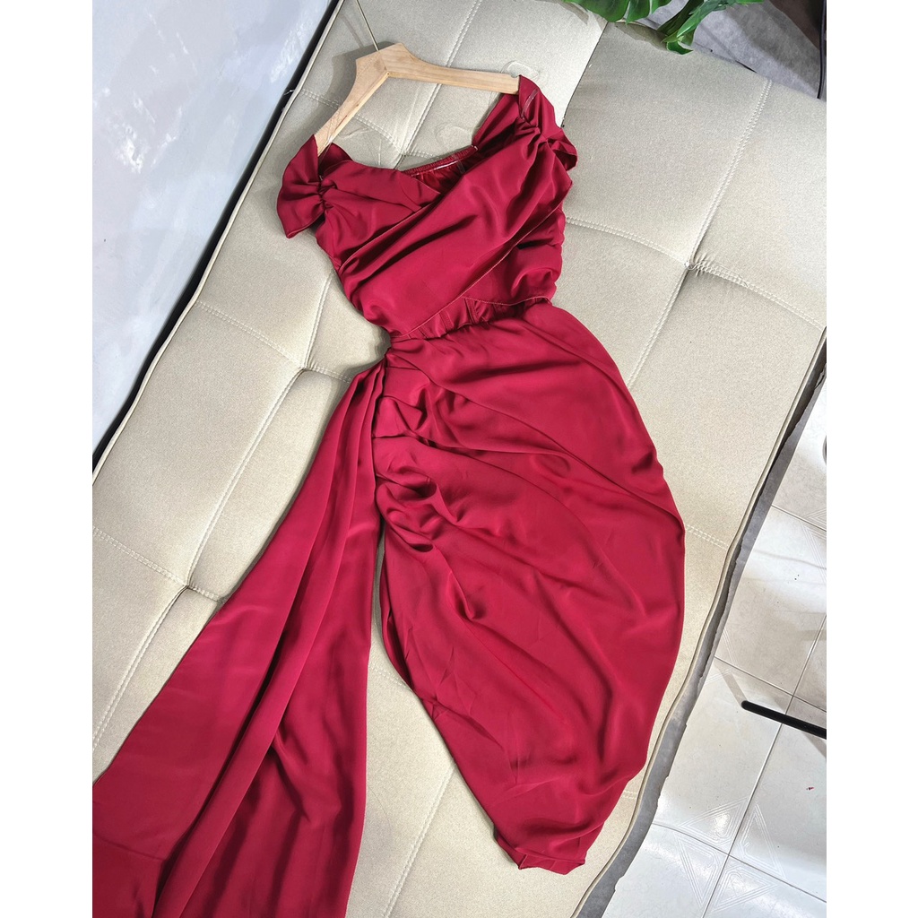 Đầm body bèo nhún bẹt vai tà