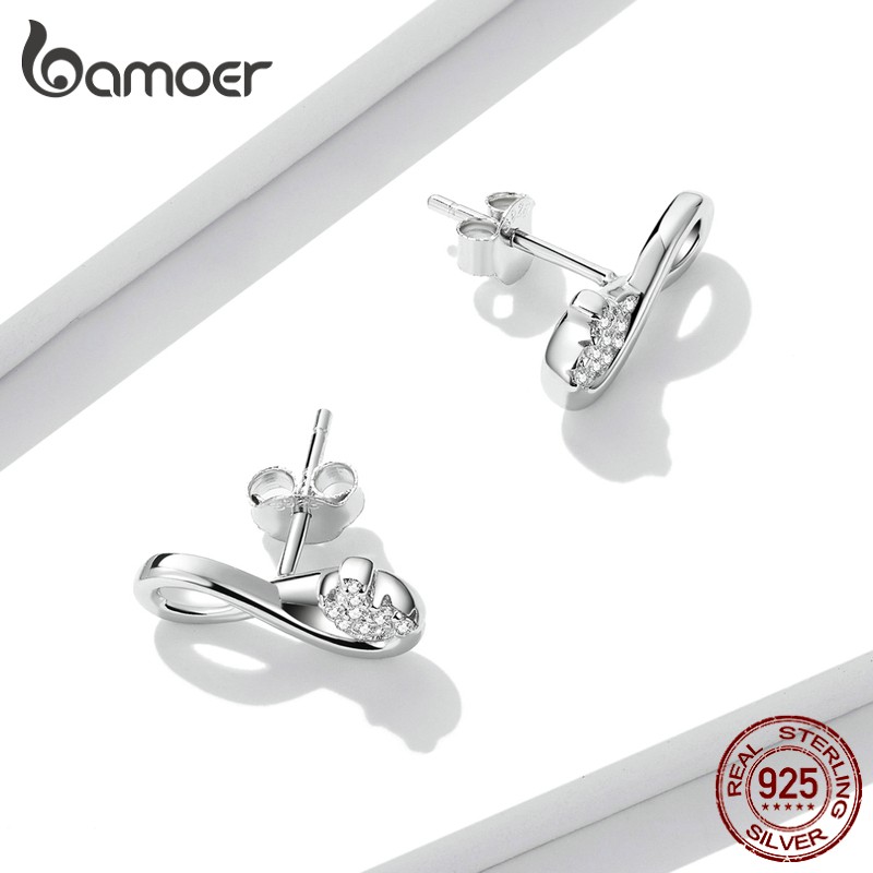 Đôi khuyên tai xỏ Bamoer bạc thật 925 hình biểu tượng vô cực 3 kiểu dáng thời trang thích hợp làm quà tặng cho nữ