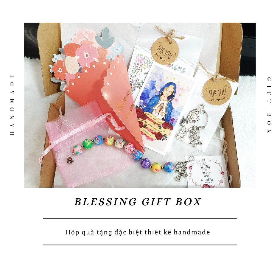 Hộp quà tặng Blessing gồm chuỗi mân côi được thiết kế handmade, phụ kiện quà tặng Công Giáo, Catholic Special Gift Box