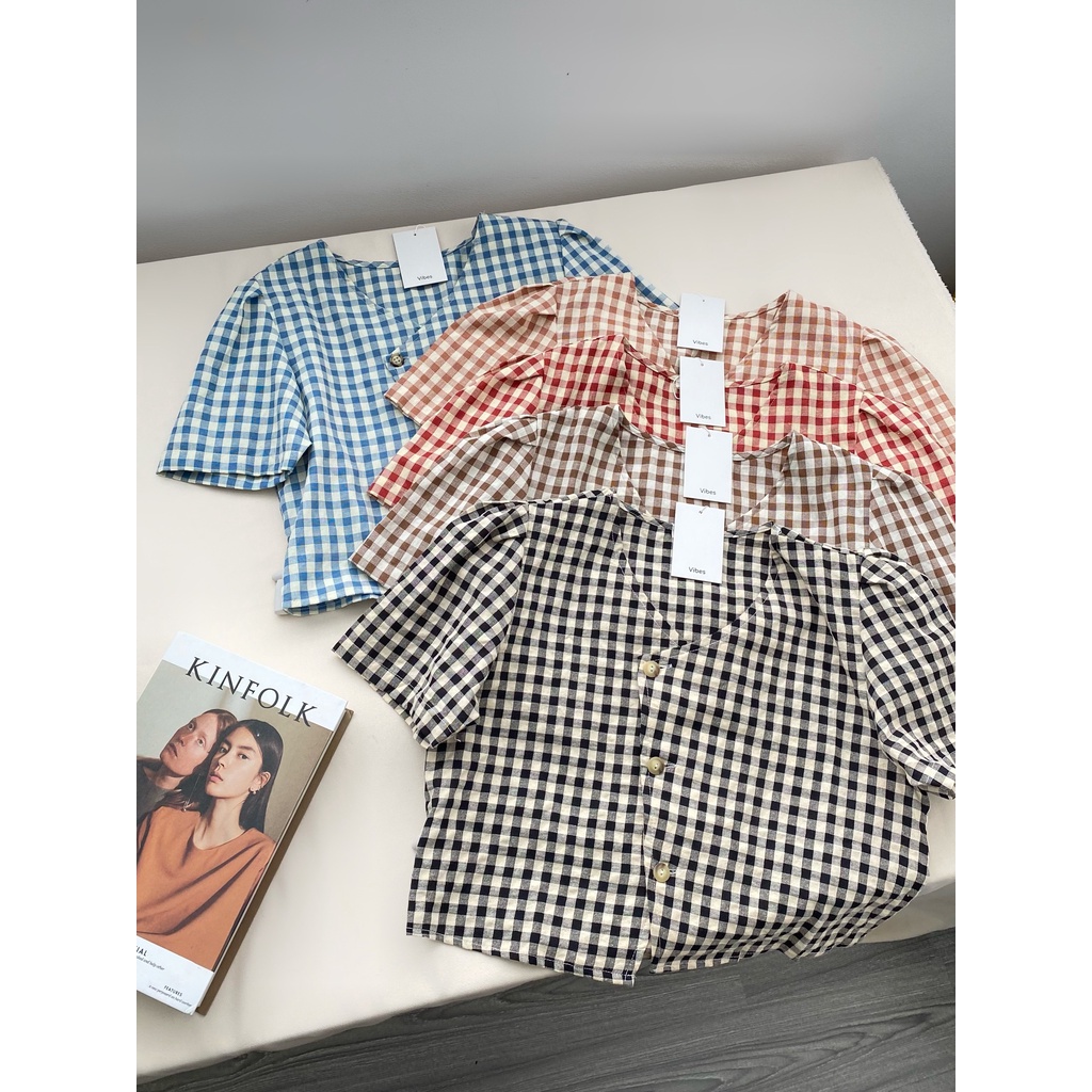 ÁO CARO CROP CÚC XÉO_AV1117