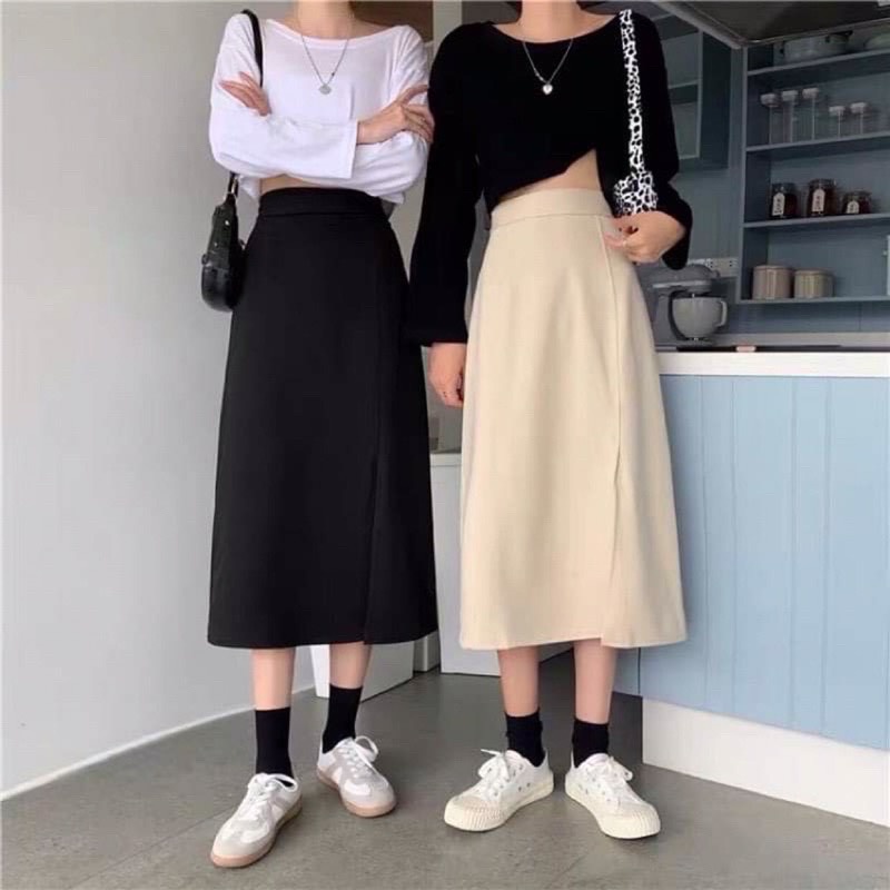 [HÀNG SẴN] CHÂN VÁY MIDI SKIRTS XẺ TÀ cách điệu style ulzzang
