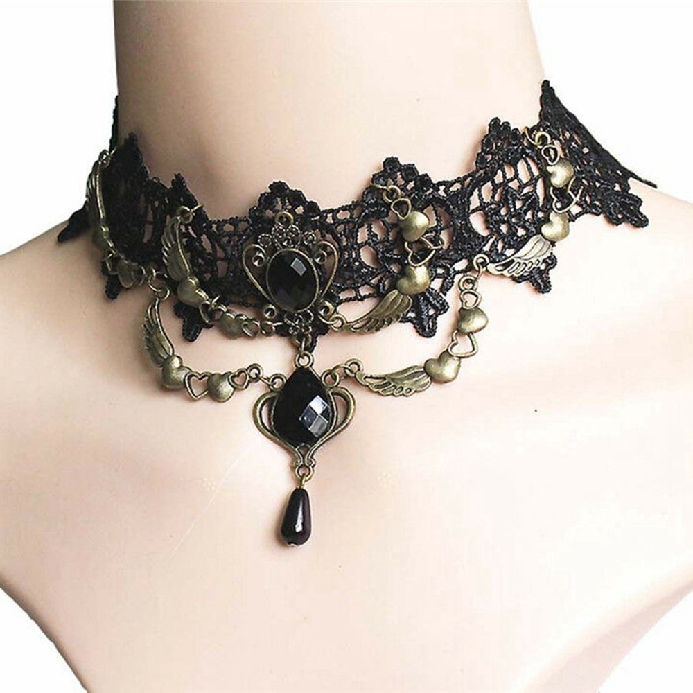 LUCKY Sexy Jewelry Victorian Steampunk Style Vintage Black Lace Necklace