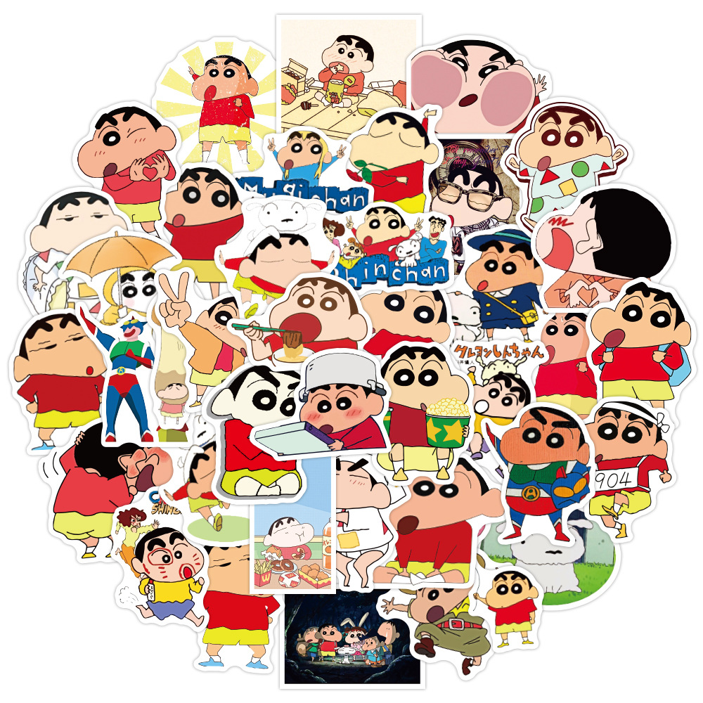 Y&P| Hình Dán Chống Nước Crayon Shin-chan Nhật Bản Anime Mũ Bảo Hiểm Máy Tính Xách Tay Hành Lý Dán Thiết Lập, 50 tờ