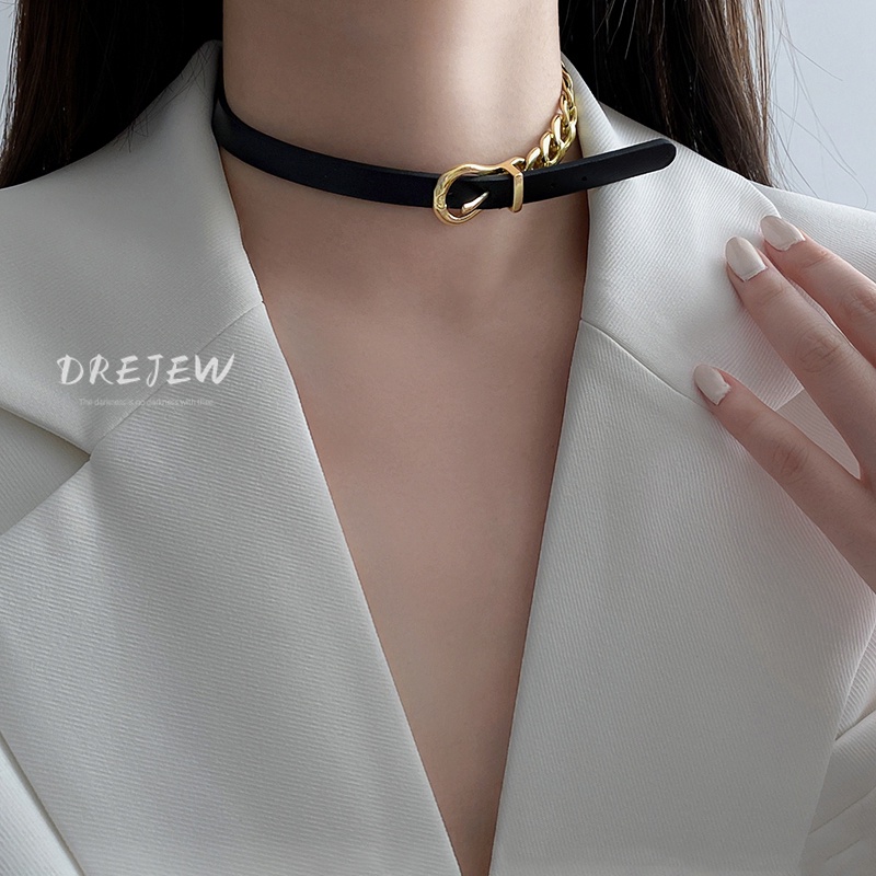 DREJEW Vòng cổ dây da hai lớp thiết kế độc đáo thời trang Hàn Quốc