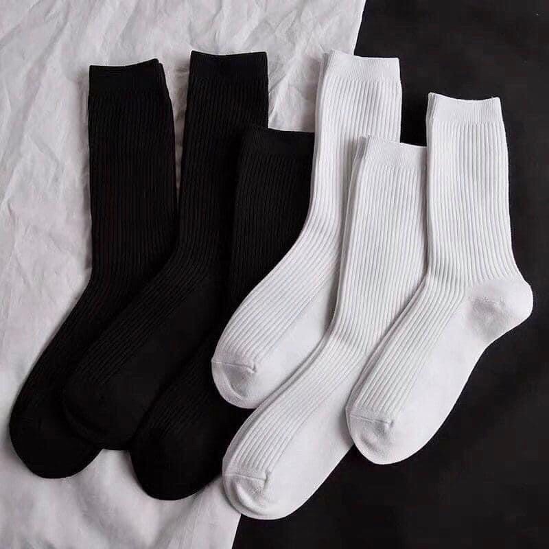Combo 4 Đôi TẤT (VỚ) cổ dài TRẮNG/ĐEN được dệt bằng 100% SỢI TRE