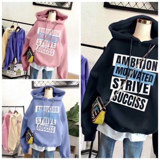 Áo hoodie vải nỉ lót bông dày dặn in Strive