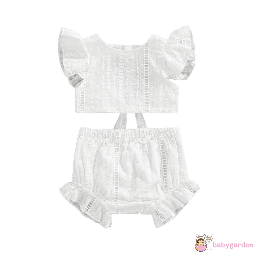 Bộ Áo Tay Cánh Tiên Hở Lưng + Quần Short Màu Trơn Dành Cho Bé Gái 0-2 Tuổi