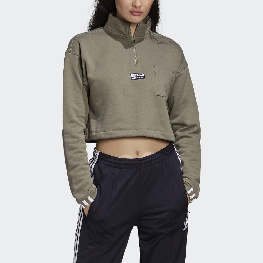 [Mã WABRD8 giảm 150K đơn 1 triệu] Áo nỉ adidas ORIGINALS dáng lửng Nữ Màu xanh lá FM2504 | BigBuy360 - bigbuy360.vn