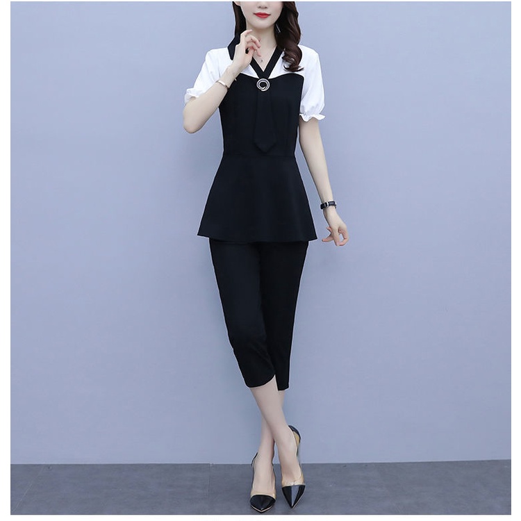 Bộ Trang Phục Hai Mảnh Gồm Áo Tay Ngắn Và Quần Cắt Eo Phong Cách Hàn Quốc Thời Trang Mùa Hè Kích Thước Lớn C8320