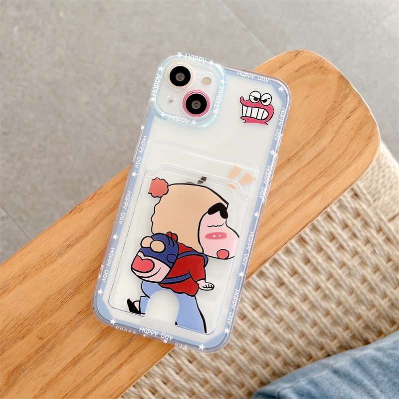 Crayon Shin-chan Angel eyes Pupil Full Cover Clear Case Card Case Storage Photo Card Case  iPhone 13 12 11 Pro MAX Mini XR XS X 8 7 6 6s Plus SE 2020 Soft Phone Cover