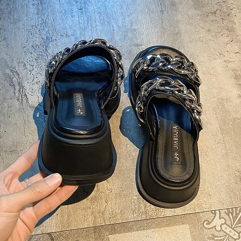 Dép Sandal Mùa Hè Đế Dày Chống Trượt Quai Kim Loại Thời Trang Cho Nữ