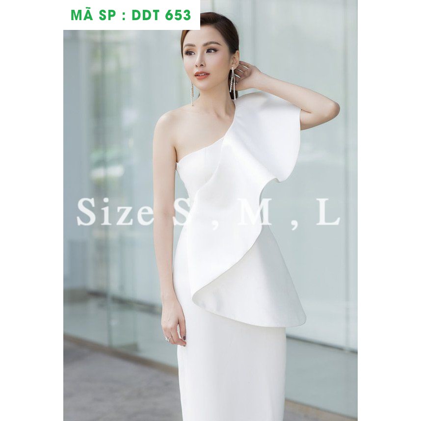 Đầm body dự tiệc lệch vai phối bèo dài thoitranghd