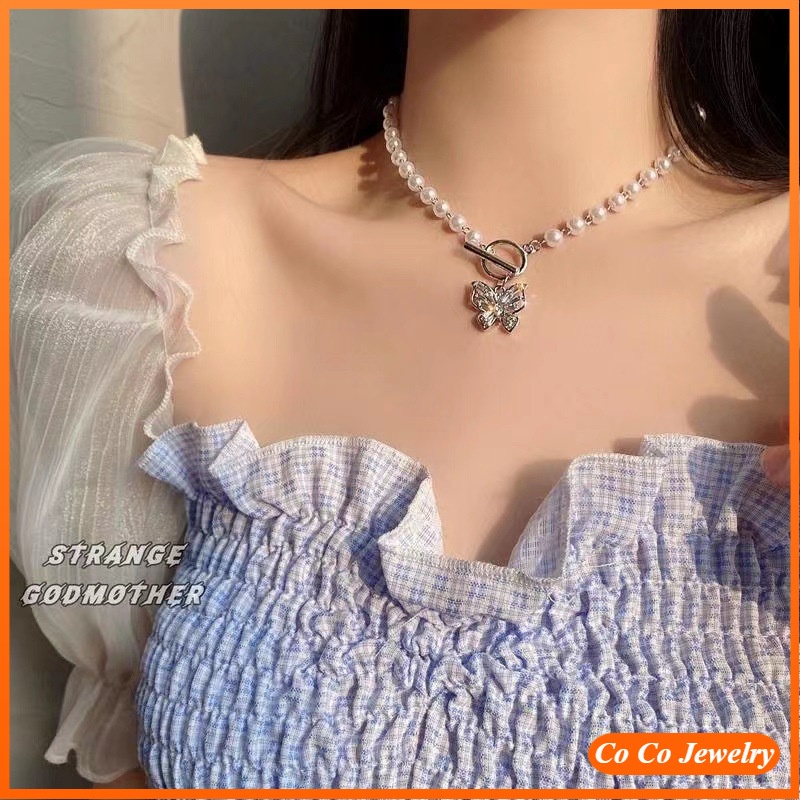 Vòng cổ Mặt Bướm Đính Ngọc Trai Thời Trang