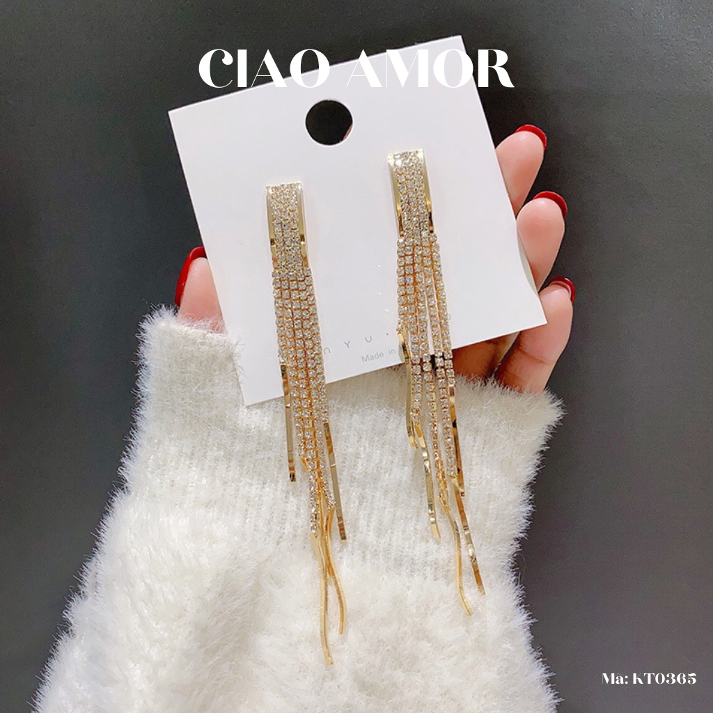 KT0365-Khuyên tai nữ, Bông tai dài lấp lánh dự tiệc sang trọng nhiều dây viền ngoài Trang sức Ciao Amor