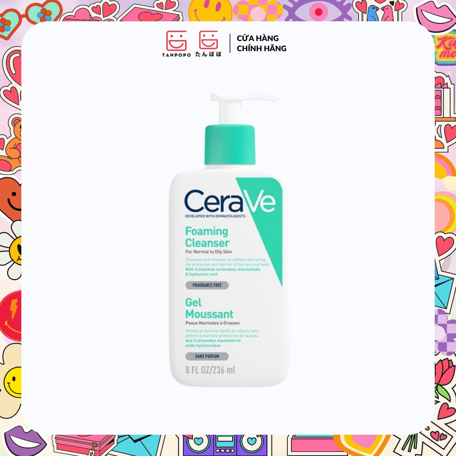Sữa Rửa Mặt Cerave Sạch Sâu Cho Da Thường, Da Dầu Foaming Cleanser (Nhập Khẩu)
