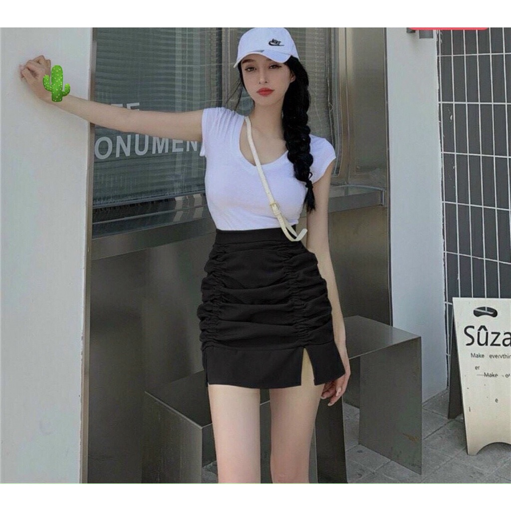 Chân váy kaki ngắn nhúm 2 bên cực xinh , chất kaki dày dặn