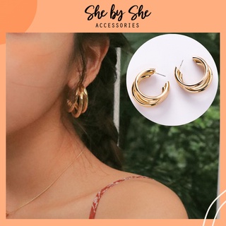 Khuyên tai tròn mạ vàng 14K cá tính SHEBYSHE - K17.6