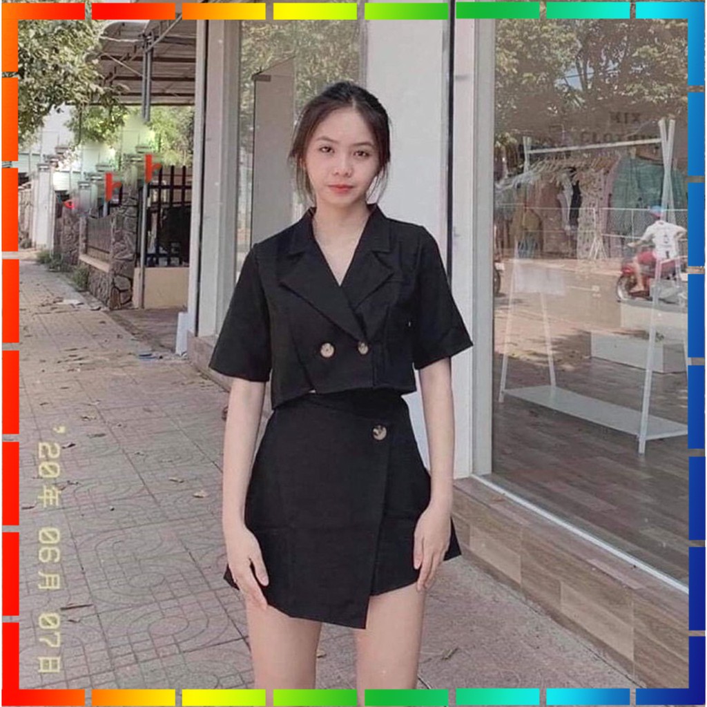 Áo Croptop🌸Chân Váy Ngắn🌸Set Đồ Nữ Cá Tính Áo Croptop Kiểu Vest Chân Váy Lệch Dáng Chữ A C03