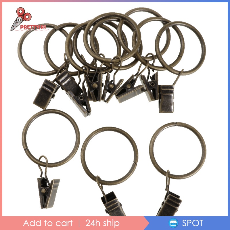 [Prettyia1] Set 12 Vòng Kẹp Rèm Cửa Kim Loại Cổ Điển 25mm / 32mm Kèm Khoen