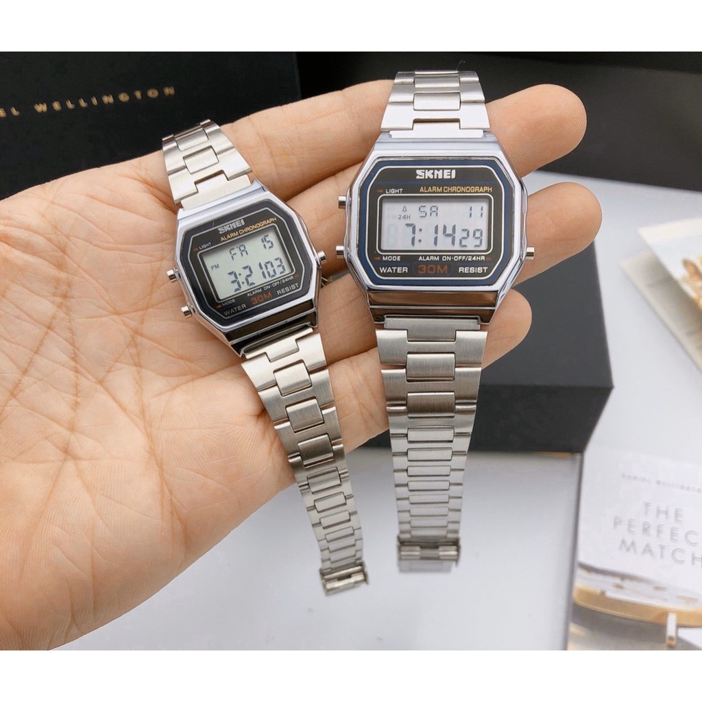 Đồng hồ điện tử cặp nam nữ chính hãng SKMEI Sk-1123 kiểu dáng thời trang dây thép sang trọng chống nước tốt