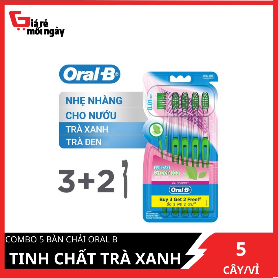 Bàn chải Oral B Tinh chất trà xanh Vỉ 5 cây (3 tặng 2)