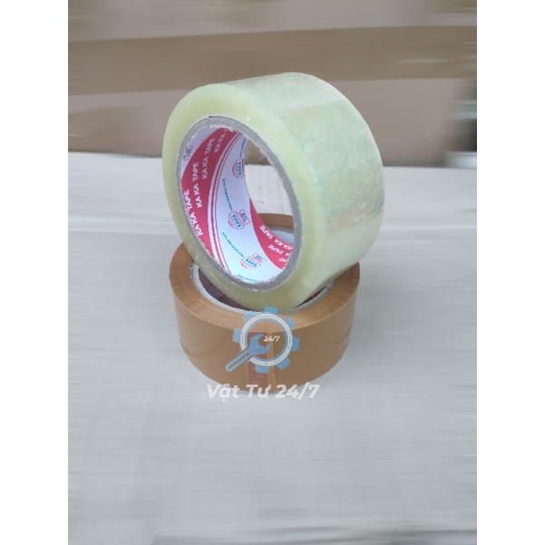 Băng keo dán thùng Trong Đục 100 yard đủ 5p 5cm 6 cuộn 1 cây nặng 1.2kg giá lẻ 1 cuộn, Dao cắt băng keo