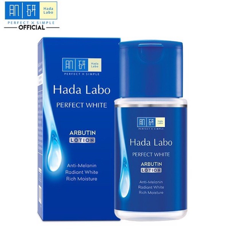 Bộ sản phẩm dưỡng trắng da Hadalabo Perfect White gồm: kem rửa mặt Hada Labo, dung dich dưỡng trắng Hadalabo, kem dưỡng