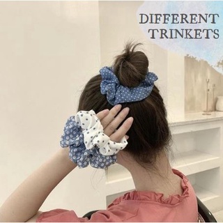 Dây cột tóc vải màu xanh hoạ tiết nhẹ nhàng
