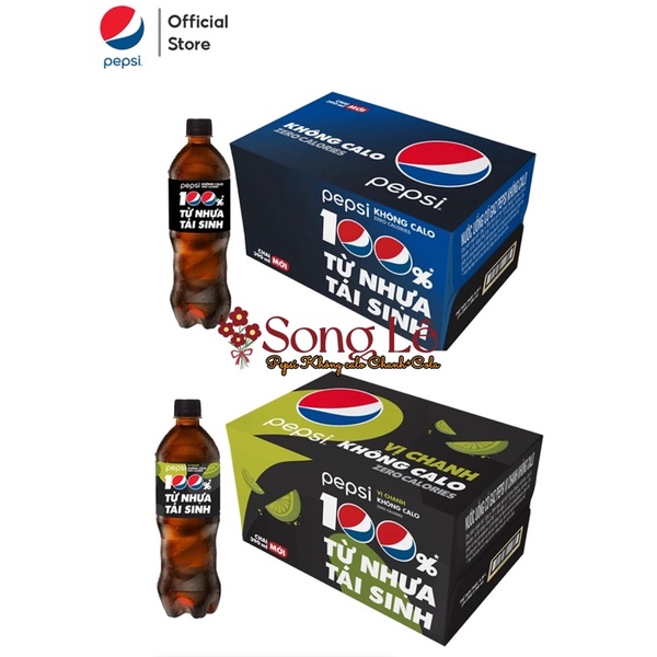 (Thùng 24 chai) Mix Pepsi Chanh Không Calo Cola và Pepsi Cola Ko Calo